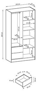 Dvoudveřová skříň MARFA - šířka 105 cm, šedá / dub artisan