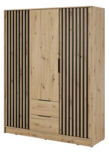 Třídveřová skříň MARFA - šířka 155 cm, dub artisan / černá