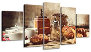 Obraz s hodinami Chutná snídaně - 5 dílný Rozměry: 150 x 70 cm
