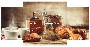 Obraz s hodinami Chutná snídaně - 3 dílný Rozměry: 80 x 40 cm