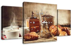 Obraz s hodinami Chutná snídaně - 3 dílný Rozměry: 30 x 90 cm