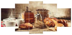 Obraz s hodinami Chutná snídaně - 5 dílný Rozměry: 150 x 105 cm