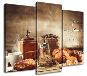 Obraz s hodinami Chutná snídaně - 3 dílný Rozměry: 80 x 40 cm