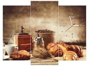 Obraz s hodinami Chutná snídaně - 3 dílný Rozměry: 90 x 30 cm