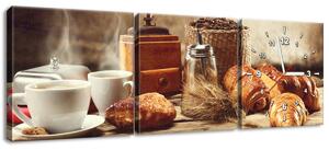 Obraz s hodinami Chutná snídaně - 3 dílný Rozměry: 90 x 30 cm