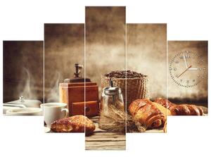 Obraz s hodinami Chutná snídaně - 5 dílný Rozměry: 150 x 70 cm