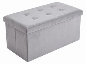 Obdélníkový sametový taburet s úložným prostorem, skládací, 76 × 38 × 38 cm, šedý