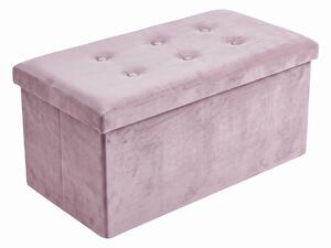 Obdélníkový velurový taburet s úložným prostorem, skládací, 76 × 38 × 38 cm, růžový