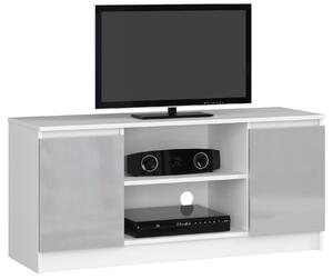 Moderní TV stolek ROMANA120, bílý / metalický lesk