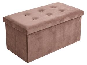 Obdélníkový velurový taburet s úložným prostorem, skládací, 76 × 38 × 38 cm, hnědý