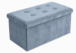 Obdélníkový velurový taburet se schránkou, skládací, 76 × 38 × 38 cm, modrý