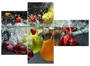Obraz s hodinami Sladké ovoce - 3 dílný Rozměry: 80 x 40 cm