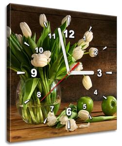 Obraz s hodinami Okouzlující bílé tulipány Rozměry: 100 x 40 cm