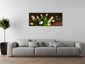 Obraz s hodinami Okouzlující bílé tulipány Rozměry: 30 x 30 cm