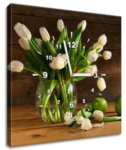 Obraz s hodinami Okouzlující bílé tulipány Rozměry: 40 x 40 cm