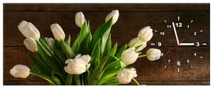 Obraz s hodinami Okouzlující bílé tulipány Rozměry: 60 x 40 cm