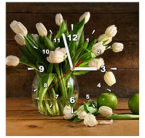 Obraz s hodinami Okouzlující bílé tulipány Rozměry: 40 x 40 cm