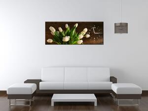 Obraz s hodinami Okouzlující bílé tulipány Rozměry: 30 x 30 cm