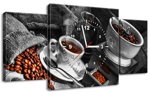Obraz s hodinami Káva arabica - 3 dílný Rozměry: 80 x 40 cm