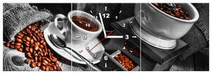 Obraz s hodinami Káva arabica - 3 dílný Rozměry: 30 x 90 cm