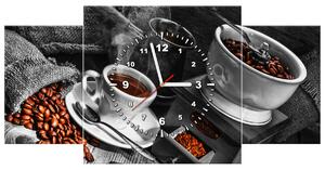 Obraz s hodinami Káva arabica - 3 dílný Rozměry: 30 x 90 cm