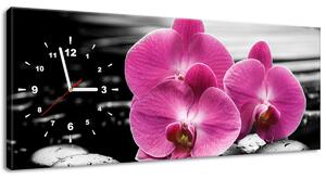 Obraz s hodinami Krásná orchidej mezi kameny Rozměry: 30 x 30 cm