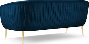 Modrá sametová dvoumístná pohovka MICADONI Moss 179 cm se zlatou podnoží
