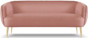 Růžová sametová dvoumístná pohovka MICADONI Moss 179 cm se zlatou podnoží