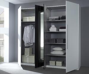 Prostorná šatní skříň se zrcadlem Verea 2 - 225 cm - bílá / černý