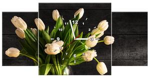 Gario 3 dílný obraz s hodinami Krémové tulipány Velikost: 80 x 40 cm