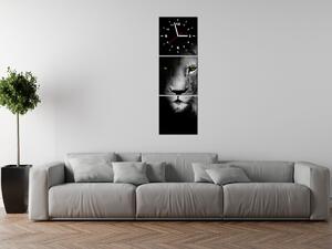 Obraz s hodinami Lev ve stínu - 3 dílný Rozměry: 80 x 40 cm