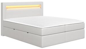 Kontinentální manželská postel s LED osvětlením 180x200 CHUCKA - bílá ekokůže + topper ZDARMA