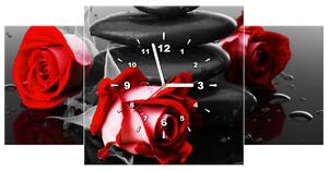 Obraz s hodinami Roses and spa - 3 dílný Rozměry: 30 x 90 cm