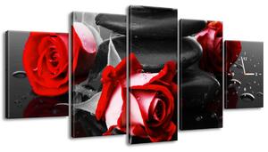 Obraz s hodinami Roses and spa - 5 dílný Rozměry: 150 x 70 cm