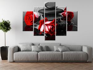 Obraz s hodinami Roses and spa - 5 dílný Rozměry: 150 x 70 cm