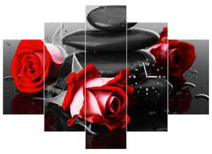 Obraz s hodinami Roses and spa - 5 dílný Rozměry: 150 x 105 cm