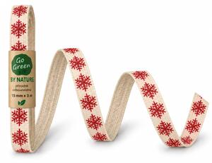 Vánoční bavlněná stuha SNOW NATURE WHITE RED bílá s červenými vločkami 15mm x 3m