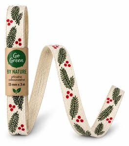 Stuha vánoční HOLLY CHARM CREME krémová 15mm x 3m – skládaná