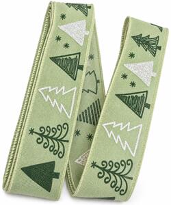 Vánoční stuha Stromky pastelově zelená 25mm x 2m (8,50 Kč/m)