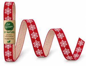 Vánoční bavlněná stuha SNOW NATURE RED WHITE červená s bílými vločkami 15mm x 3m