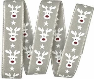 Vánoční stuha bavlněná HAPPY REINDEER pastelově šedá 25mm x 2m (8,50 Kč/m)