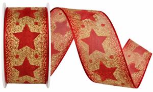 Stuha vánoční GLAMOUR STAR RED červená 40mm x 2m (14,-Kč/m)