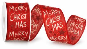 Vánoční stuha MERRY CHRISTMAS RED – červená s glitrovým efektem 40mm x 2m (9,- Kč/m)
