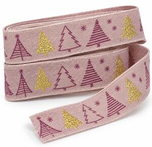 Vánoční stuha Stromky pastelově fialová 25mm x 2m (8,50 Kč/m)