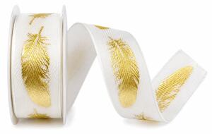 Stuha bavlněná FEATHER GOLD bílá 25mm x 2m (8,-Kč/m)
