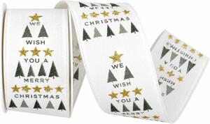 Stuha vánoční MERRY CHRISTMAS WHITE bílá 40mm x 2m (13,-Kč/m)