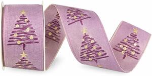 Stuha vánoční PINK TREES pastelově růžová 40mm x 2m (13,-Kč/m)