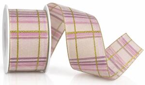 Stuha vánoční PINK KARO pastelově růžová 40mm x 2m (13,-Kč/m)