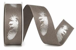 Stuha bavlněná FEATHER SILVER šedá 25mm x 2m (8,-Kč/m)