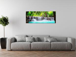 Obraz s hodinami Nádherný vodopád v Thajsku Rozměry: 100 x 40 cm